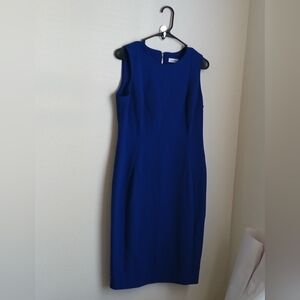 Calvin Klein Dress Women 10 Royal Blue Midi Elegant Preppy Business Church Party
